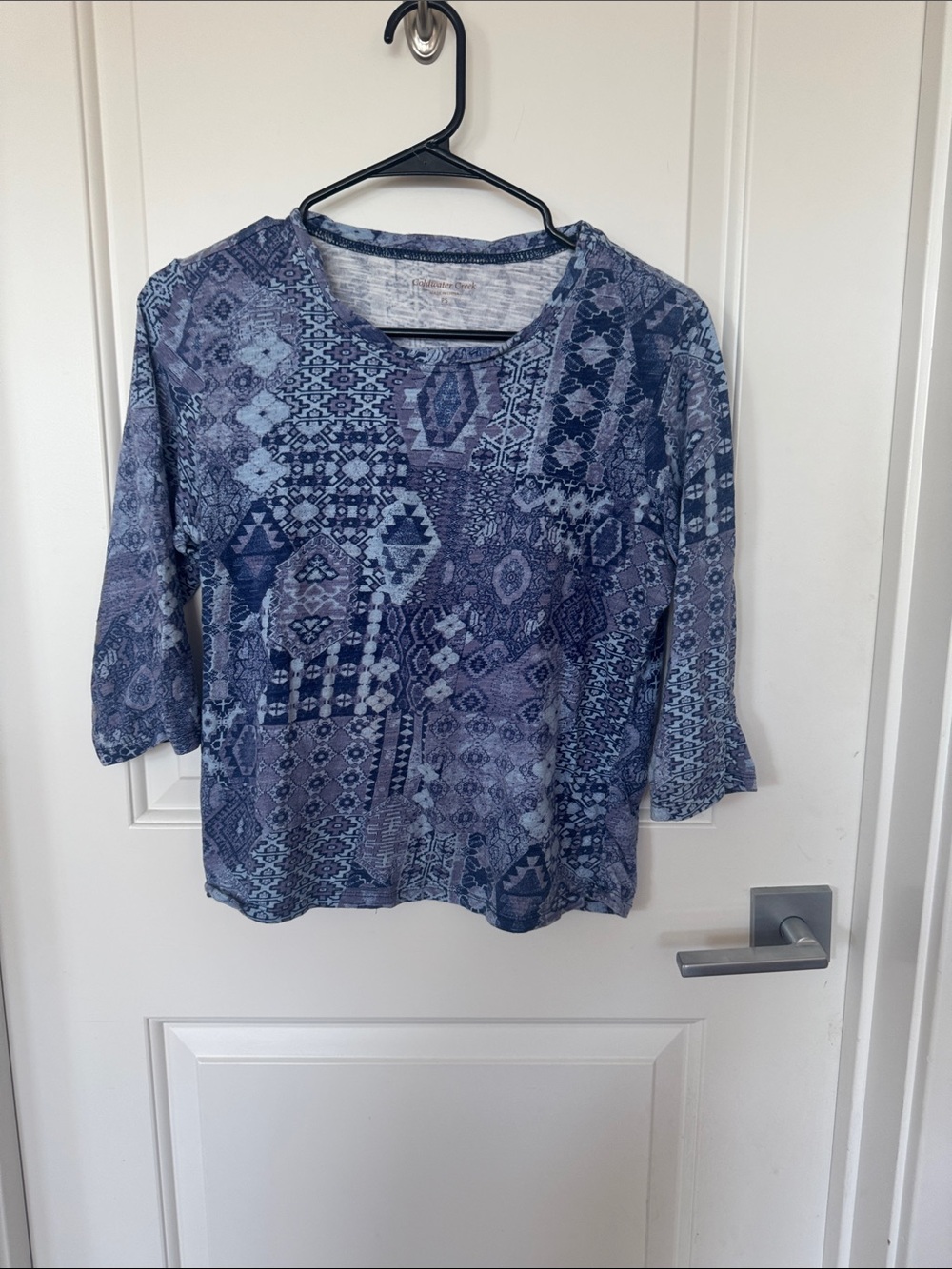 Coldwater Creek Blue Patchwork Print 3/4 Sleeve Tunic